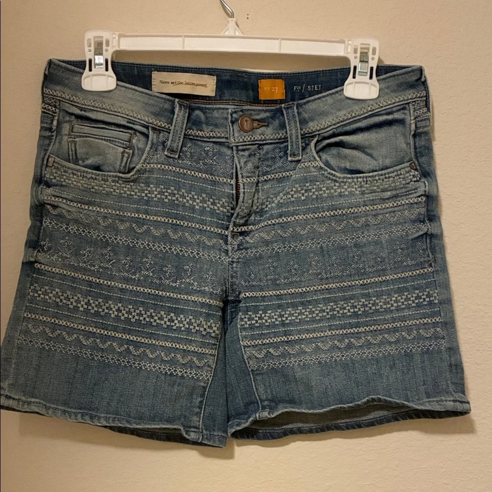 Pilcro Blue Embroidered Jean Shorts - Picture 2 of 8